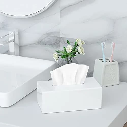 HIIMIEI Acrylic Tissue Box Cover White Rectangular 25cm x 13cm x 11.4cm | Modern Desk Decor thumbnail 6