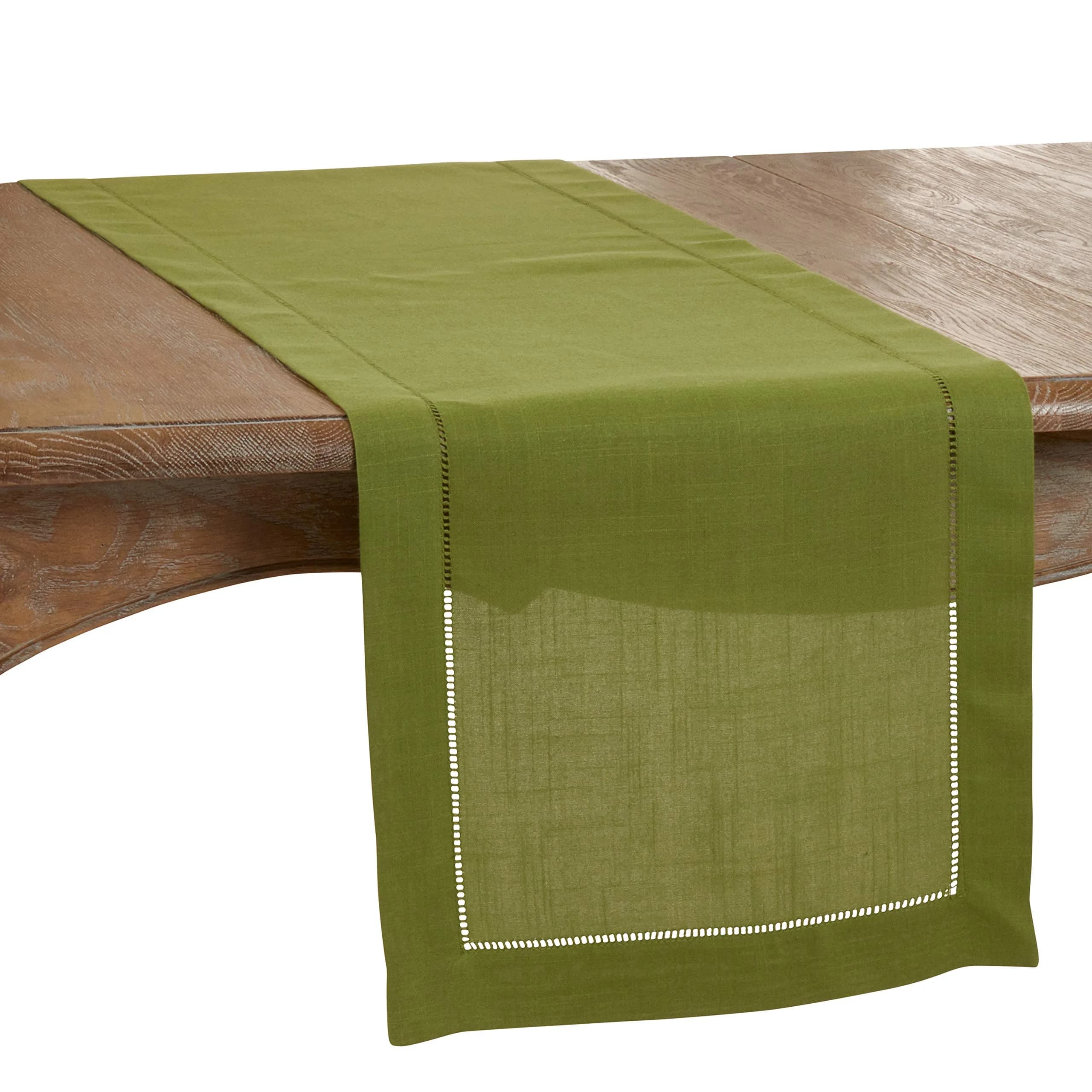 SARO LIFESTYLE Classic Hemstitch Table Runner 183 cm (72") | Elegant Taupe Runner for Dining Tables — Kiwi / 16"x90"