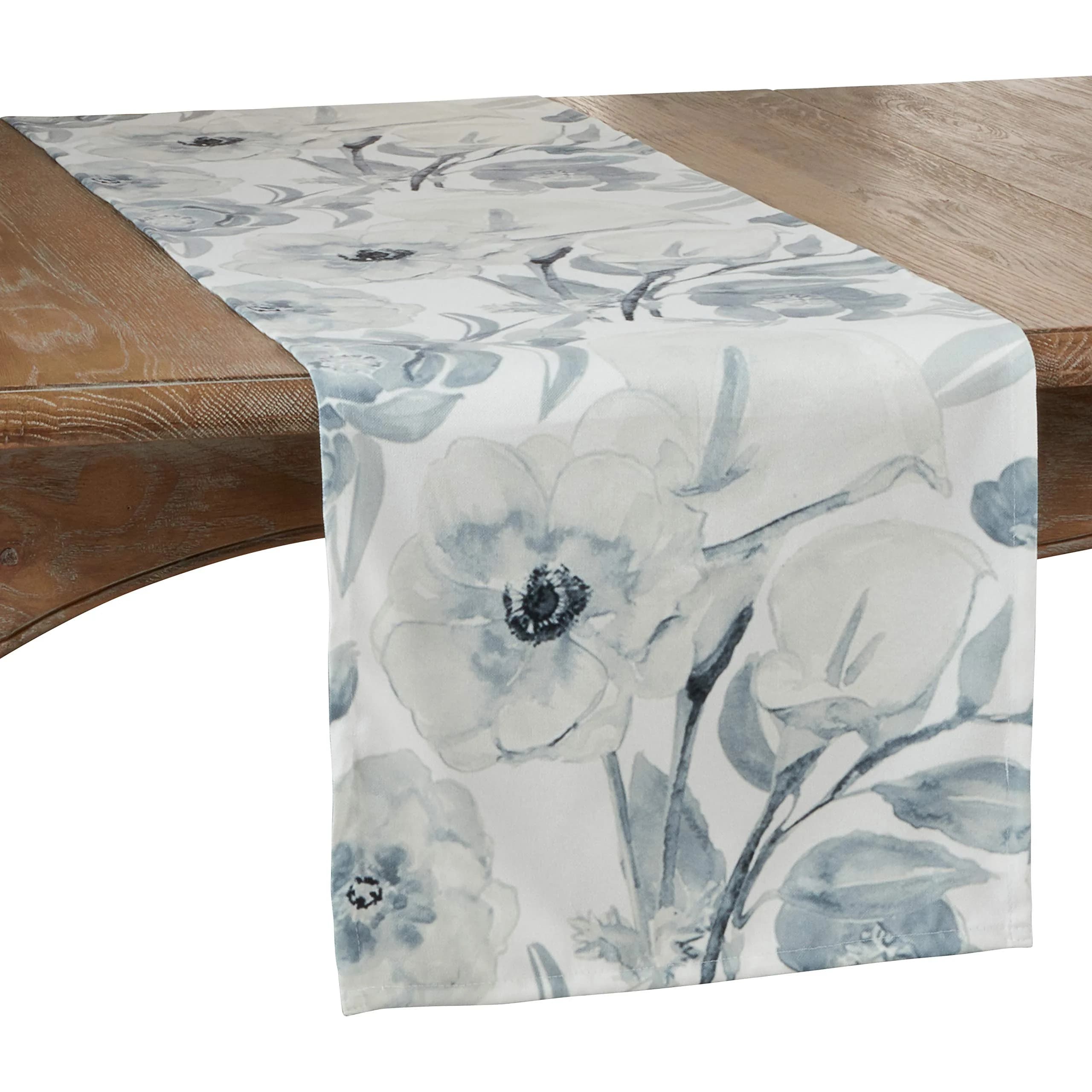 SARO LIFESTYLE Watercolor Large Floral Table Runner 16" x 72" | Elegant Floral Design - main product image