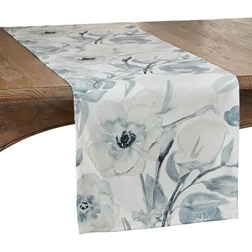 SARO LIFESTYLE Watercolor Large Floral Table Runner 16" x 72" | Elegant Floral Design thumbnail 1