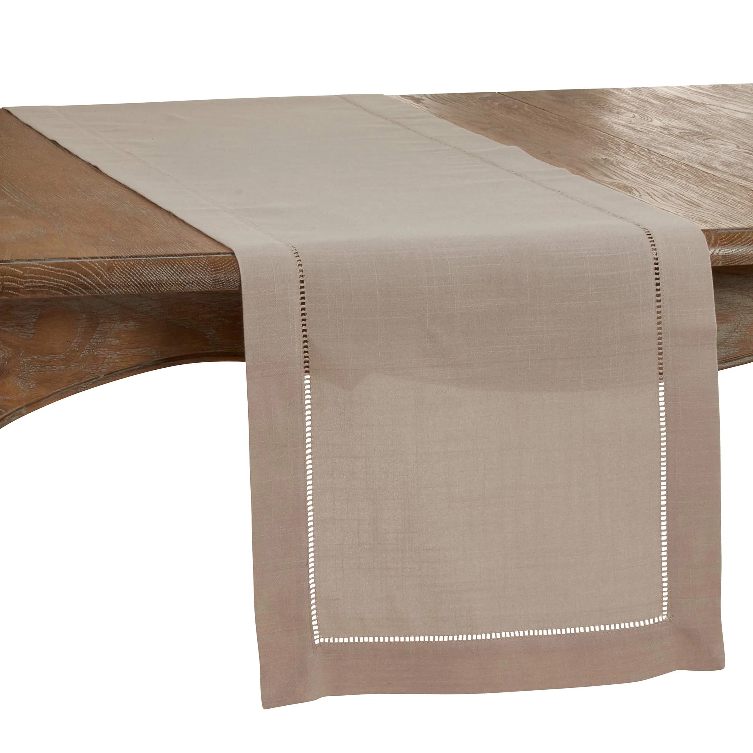 SARO LIFESTYLE Classic Hemstitch Table Runner 183 cm (72") | Elegant Taupe Runner for Dining Tables - main product image