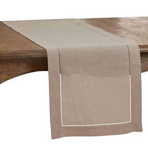 SARO LIFESTYLE Classic Hemstitch Table Runner 183 cm (72") | Elegant Taupe Runner for Dining Tables thumbnail 1