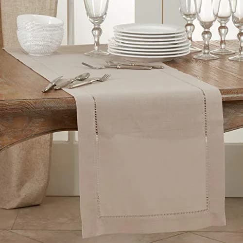 SARO LIFESTYLE Classic Hemstitch Table Runner 183 cm (72") | Elegant Taupe Runner for Dining Tables thumbnail 3
