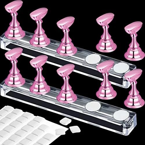Blulu Magnetic Nail Art Practice Stands with Adhesive Putty (2 Sets, Metal Pink) | For Beginners & Salon Artists thumbnail 1