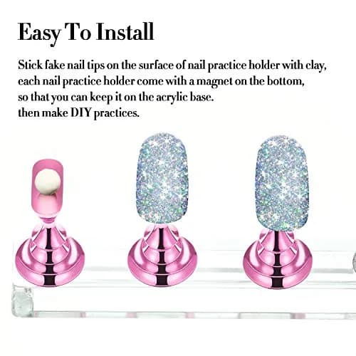 Blulu Magnetic Nail Art Practice Stands with Adhesive Putty (2 Sets, Metal Pink) | For Beginners & Salon Artists thumbnail 6
