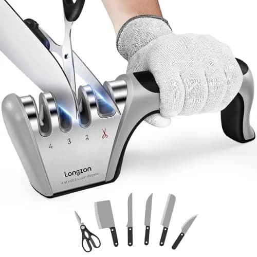 Longzon 4-Stage Knife Sharpener with Glove | 22.9 cm (9.06") thumbnail 1