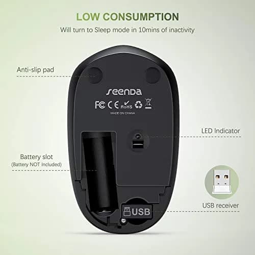 seenda Wireless Mouse for Laptop 2.4G Noiseless Green & Black | Compact, Quiet, 24-Month Battery thumbnail 3