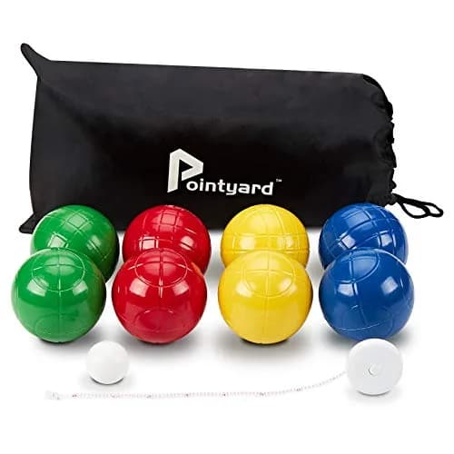 Pointyard 100mm Bocce Ball Set, 8 Premium PE Balls & Pallino Outdoor Game | Lightweight, All-Weather, Bag & Tape Included thumbnail 1