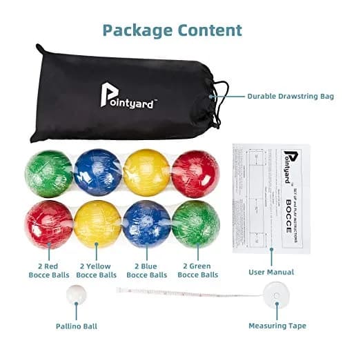Pointyard 100mm Bocce Ball Set, 8 Premium PE Balls & Pallino Outdoor Game | Lightweight, All-Weather, Bag & Tape Included thumbnail 7