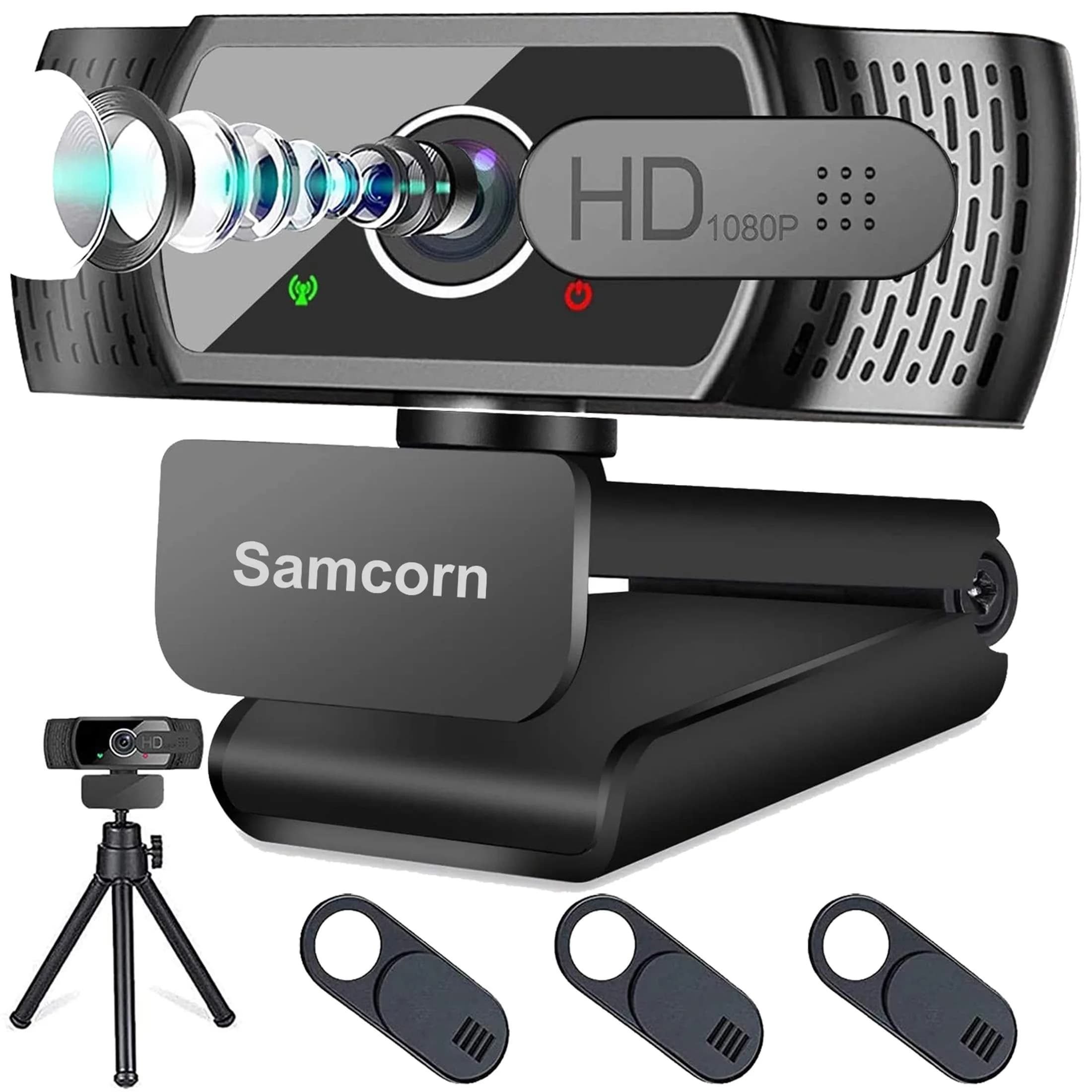 Samcorn 1080P HD USB Webcam with Microphone & Tripod | Autofocus 3D Noise Reduction - main product image