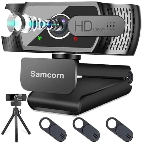 Samcorn 1080P HD USB Webcam with Microphone & Tripod | Autofocus 3D Noise Reduction thumbnail 1