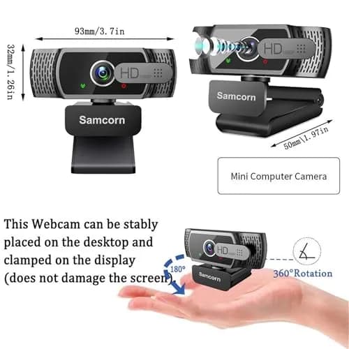 Samcorn 1080P HD USB Webcam with Microphone & Tripod | Autofocus 3D Noise Reduction thumbnail 3
