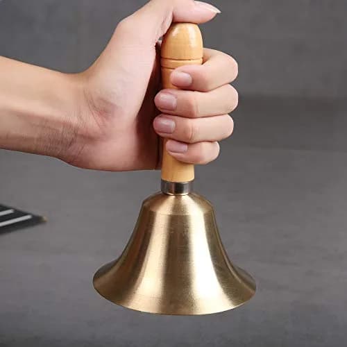 TDOCK Super Loud Solid Brass Hand Call Bell with Wooden Handle, 18.3 cm (7.2 inches) Height | Wedding, Prayer, Dinner, Service Bell thumbnail 6