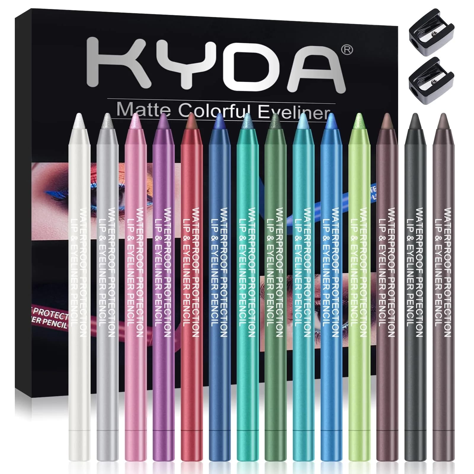 Ownest 14 Colors Eyeliner Pen Set | Pearl Metallic Glitter Eye Liner for Women, Waterline Pencil with Sharpener - main product image