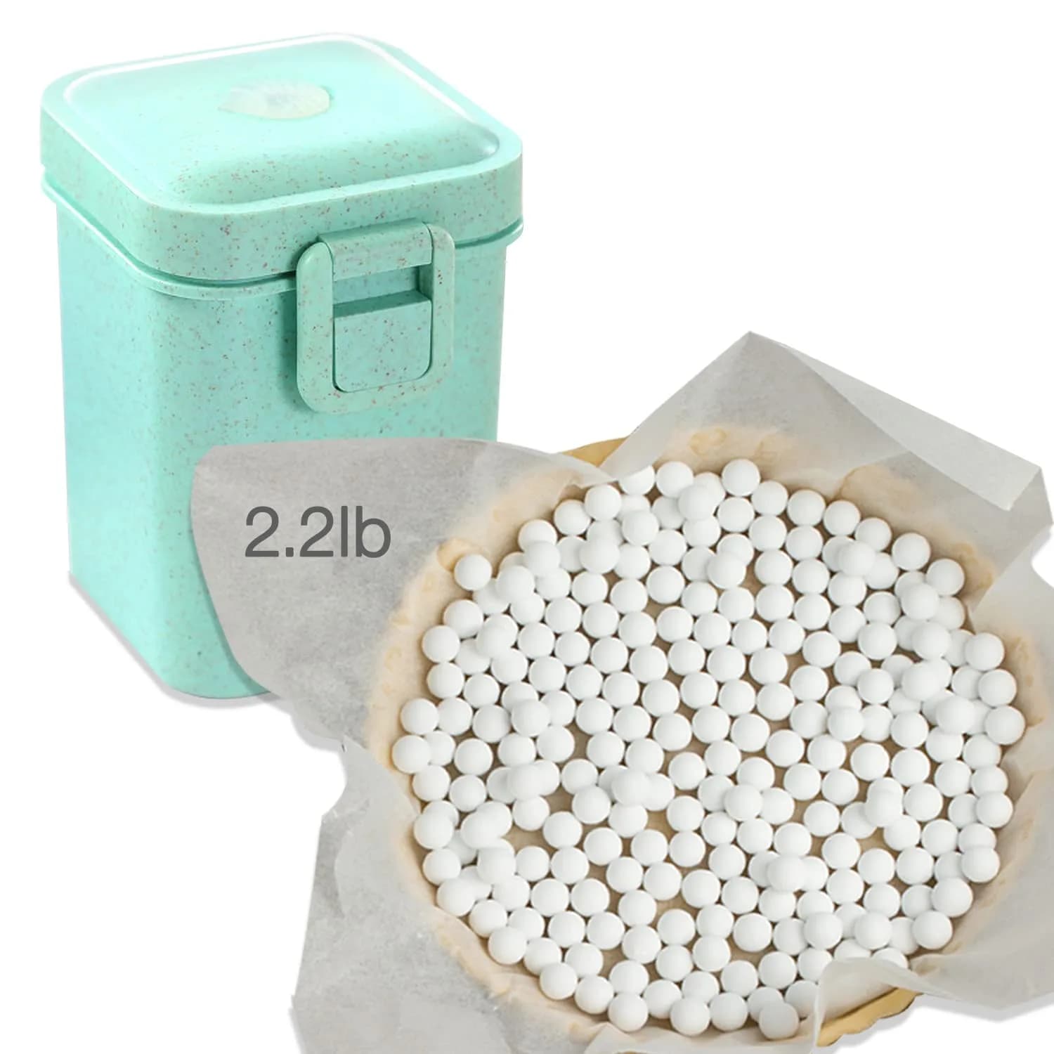 Hommtina Ceramic Pie Weights Baking Beans 1kg (2.2lb) | Reusable Blind Baking Ceramic Stoneware with Wheat Straw Container - main product image