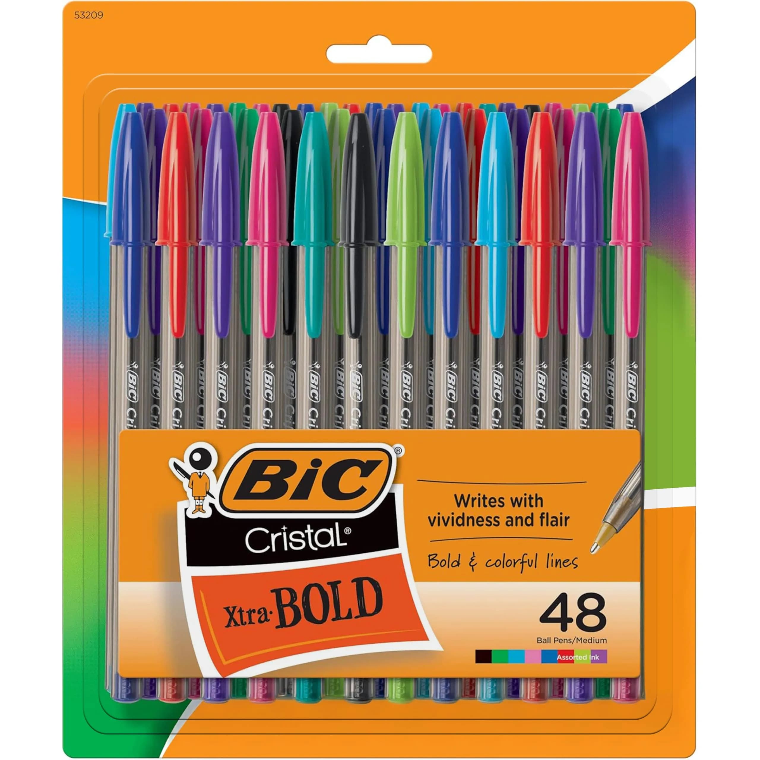 BIC Cristal Xtra Bold Ballpoint Pens 1.6mm | Smooth Ink, Assorted Colors, Pack of 48