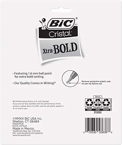 BIC Cristal Xtra Bold Ballpoint Pens 1.6mm | Smooth Ink, Assorted Colors, Pack of 48 thumbnail 7