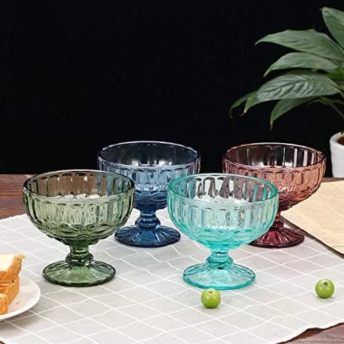 VanEnjoy Purple Vintage Pressed Pattern Glass Ice Cream Cups - Set of 4, 12 Oz | Elegant Vintage Design for Dessert & Snack thumbnail 7