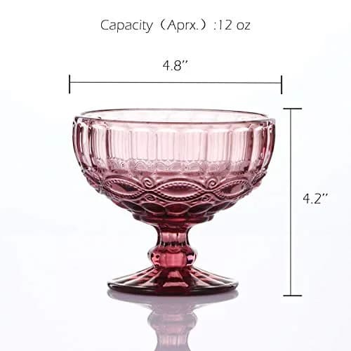 VanEnjoy Purple Vintage Pressed Pattern Glass Ice Cream Cups - Set of 4, 12 Oz | Elegant Vintage Design for Dessert & Snack thumbnail 2