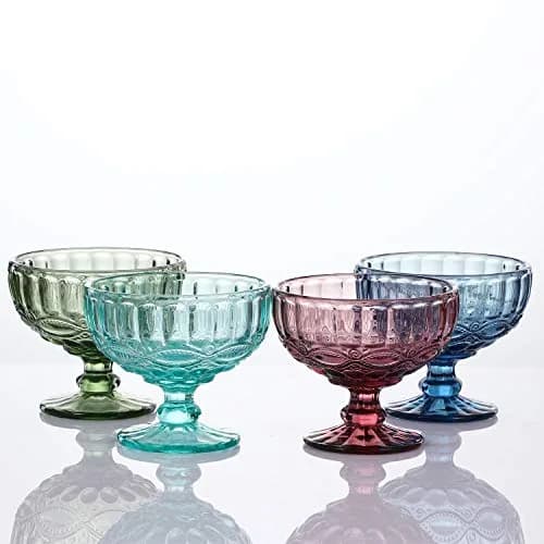 VanEnjoy Purple Vintage Pressed Pattern Glass Ice Cream Cups - Set of 4, 12 Oz | Elegant Vintage Design for Dessert & Snack thumbnail 3
