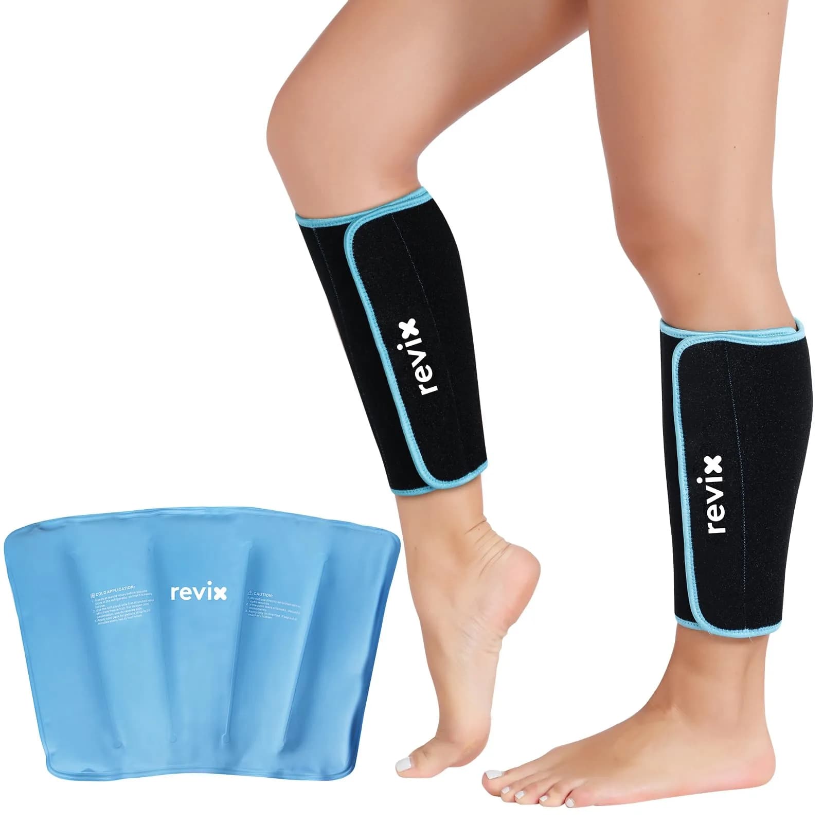 REVIX XL Shin Ice Pack Reusable Gel Cold Pack for Calf, Leg Ice Pack Wrap | Cold Therapy for Injuries & Recovery — Black