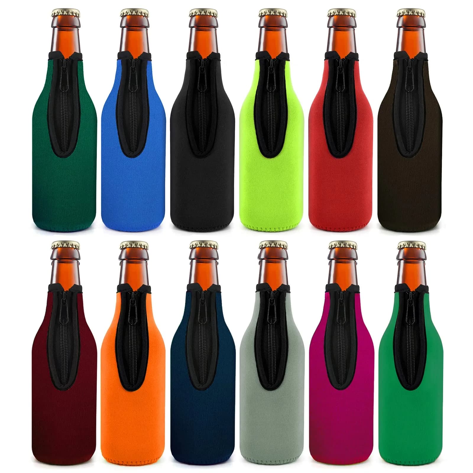 TOPOKO Beer Bottle Insulator Sleeve Set 12 oz | Vibrant Neoprene Bottle Jackets (set of 6) — Set of 12