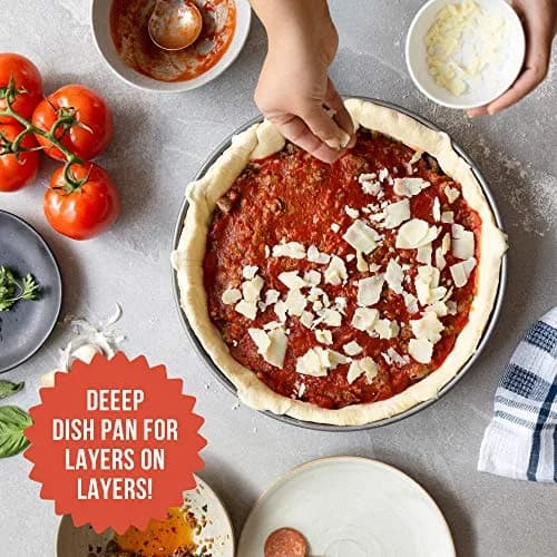 Chef Pomodoro Chicago Deep Dish Pizza Pan, 12 Inch Hard Anodized Aluminum | Authentic Chicago Style Deep Dish thumbnail 4