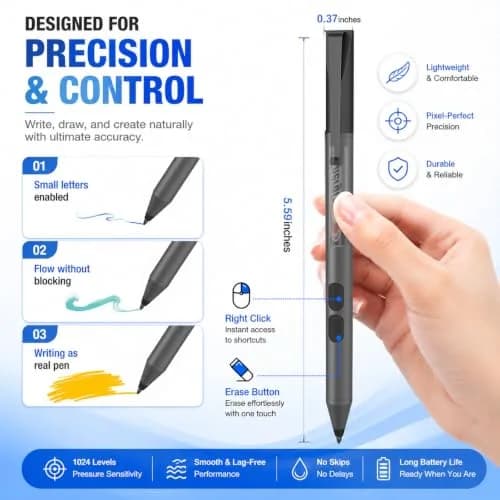 ANYQOO Active Stylus Pen for HP Omnibook Envy x360 Spectre Pavilion 1024 Pressure Levels | 300-Day Battery Life thumbnail 6