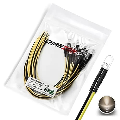 CHANZON 20 pcs Pre-Wired 5mm Warm White LED Diode Lights (DC 12V) | Ultrabright 14000-16000 mcd thumbnail 1