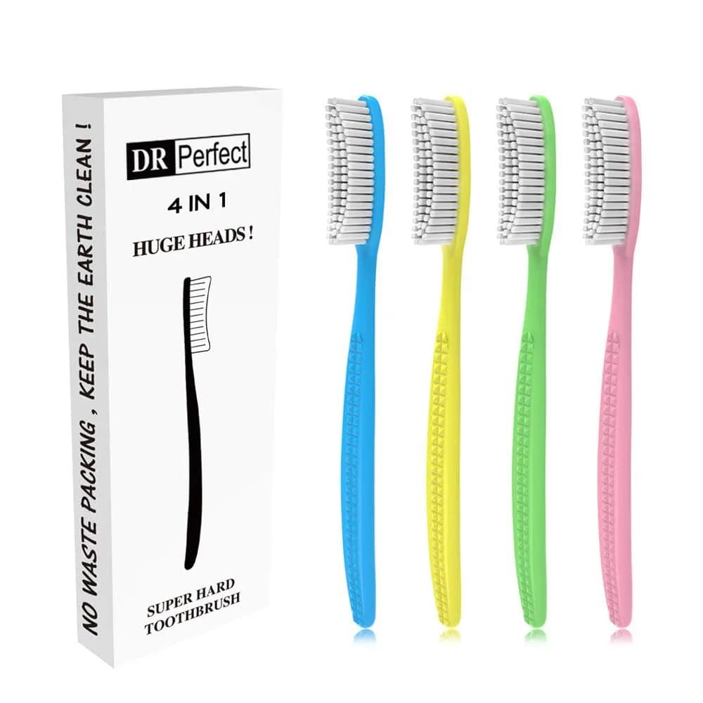 DR PERFECT Extra Hard & Firm Toothbrush Large Long Head Whitening Pack of 4 | Firm Bristle Toothbrush - main product image