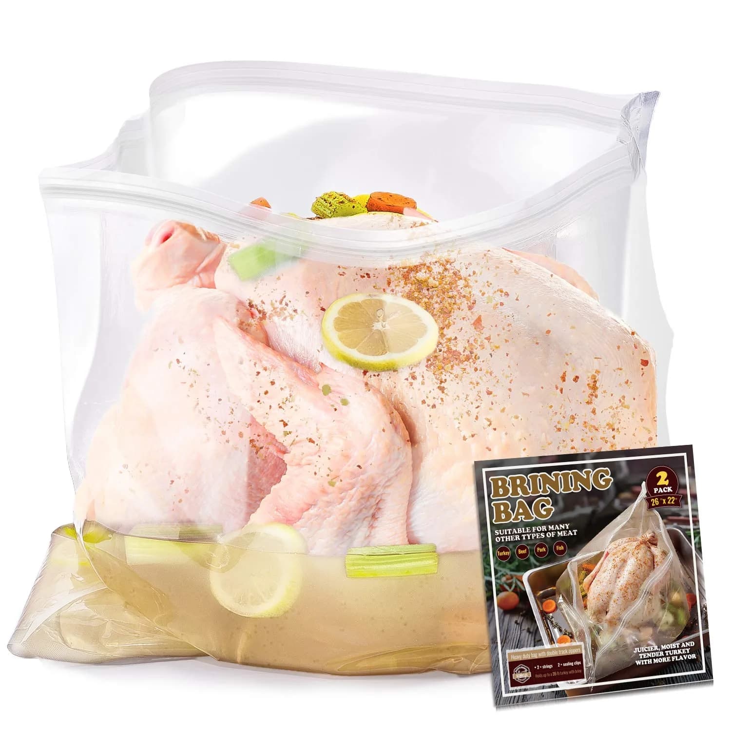 SCENGCLOS Extra Large Turkey Brining Bags 66cm x 56cm (26"x22") | Heavy Duty BPA-Free Food Grade Marinade Bags for Turkey, Ham, Beef (2-Pack) - main product image