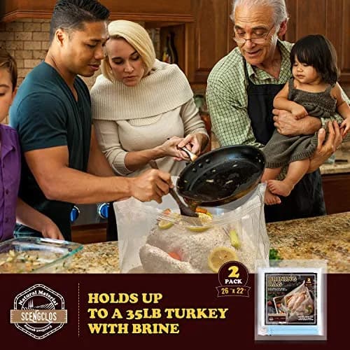 SCENGCLOS Extra Large Turkey Brining Bags 66cm x 56cm (26"x22") | Heavy Duty BPA-Free Food Grade Marinade Bags for Turkey, Ham, Beef (2-Pack) thumbnail 8