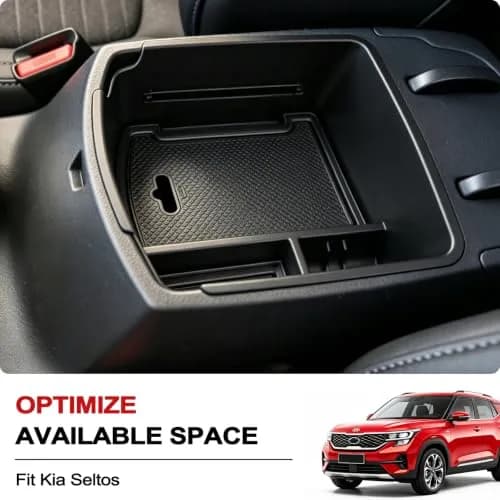 Autorder Center Console Organizer for Kia Seltos 2021-2026 | Secondary Armrest Storage Box Insert Tray with 2 Color Mats thumbnail 2