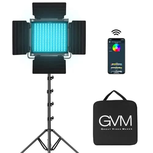 GVM RGB LED Video Light with Tripod Stand Barndoors | Dimmable RGB & Bi-color Studio Lighting Kit thumbnail 1
