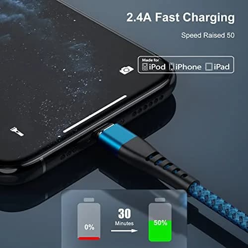 Essri 2Pack Lightning Cable 6FT | Nylon Braided iPhone Charger Cord for Fast Charging & Sync thumbnail 5