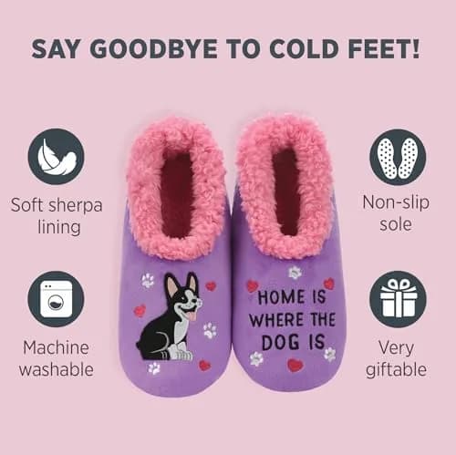 Snoozies Slipper Socks for Women (Hmdog, M) | Cozy Animal Print Indoor Comfort thumbnail 2
