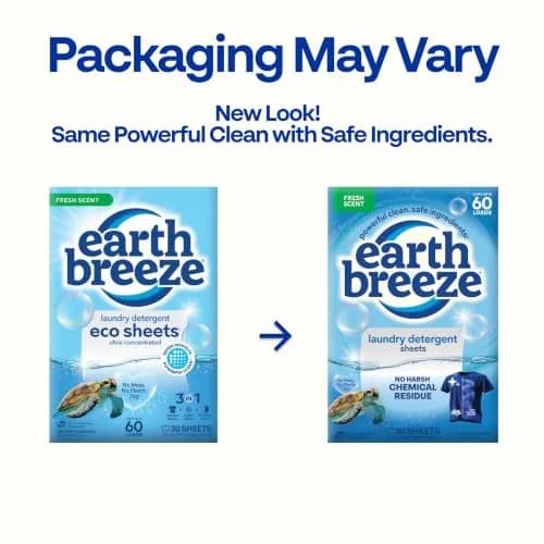 Earth Breeze Laundry Detergent Sheets Fresh Scent 60 Loads | Eco-Friendly & USA-Made thumbnail 2