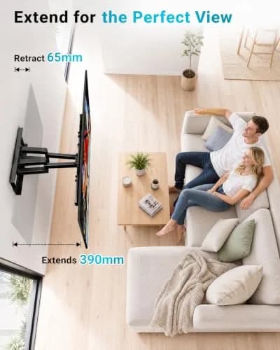 BONTEC Full Motion TV Wall Mount for 37-85 Inch TVs, Heavy Duty Swivel Tilt | Supports 132lbs, VESA 600x400mm, Fits 16" Wood Studs thumbnail 8