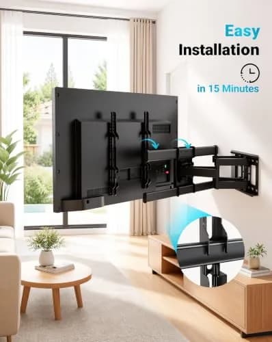 BONTEC Full Motion TV Wall Mount for 37-85 Inch TVs, Heavy Duty Swivel Tilt | Supports 132lbs, VESA 600x400mm, Fits 16" Wood Studs thumbnail 9