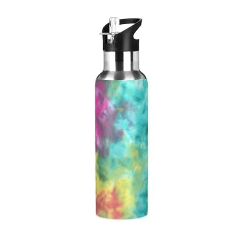 KEPREAL 22 OZ Colorful Tie Dye Pattern Water Bottle with Straw | BPA Free Leakproof Stainless Steel for Fitness & Outdoors thumbnail 1