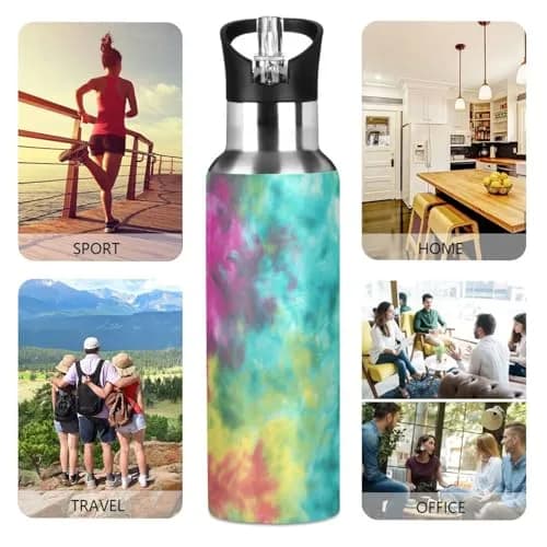 KEPREAL 22 OZ Colorful Tie Dye Pattern Water Bottle with Straw | BPA Free Leakproof Stainless Steel for Fitness & Outdoors thumbnail 5