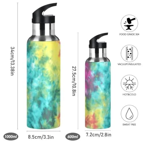 KEPREAL 22 OZ Colorful Tie Dye Pattern Water Bottle with Straw | BPA Free Leakproof Stainless Steel for Fitness & Outdoors thumbnail 7