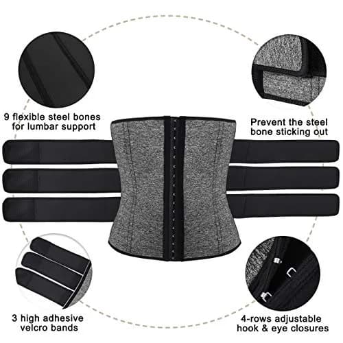 Hidyliu Grey Waist Trainer Neoprene Sauna Sweat Trimmer Belt with 3 Belts & 4 Rows Hook - 3X-Large thumbnail 3