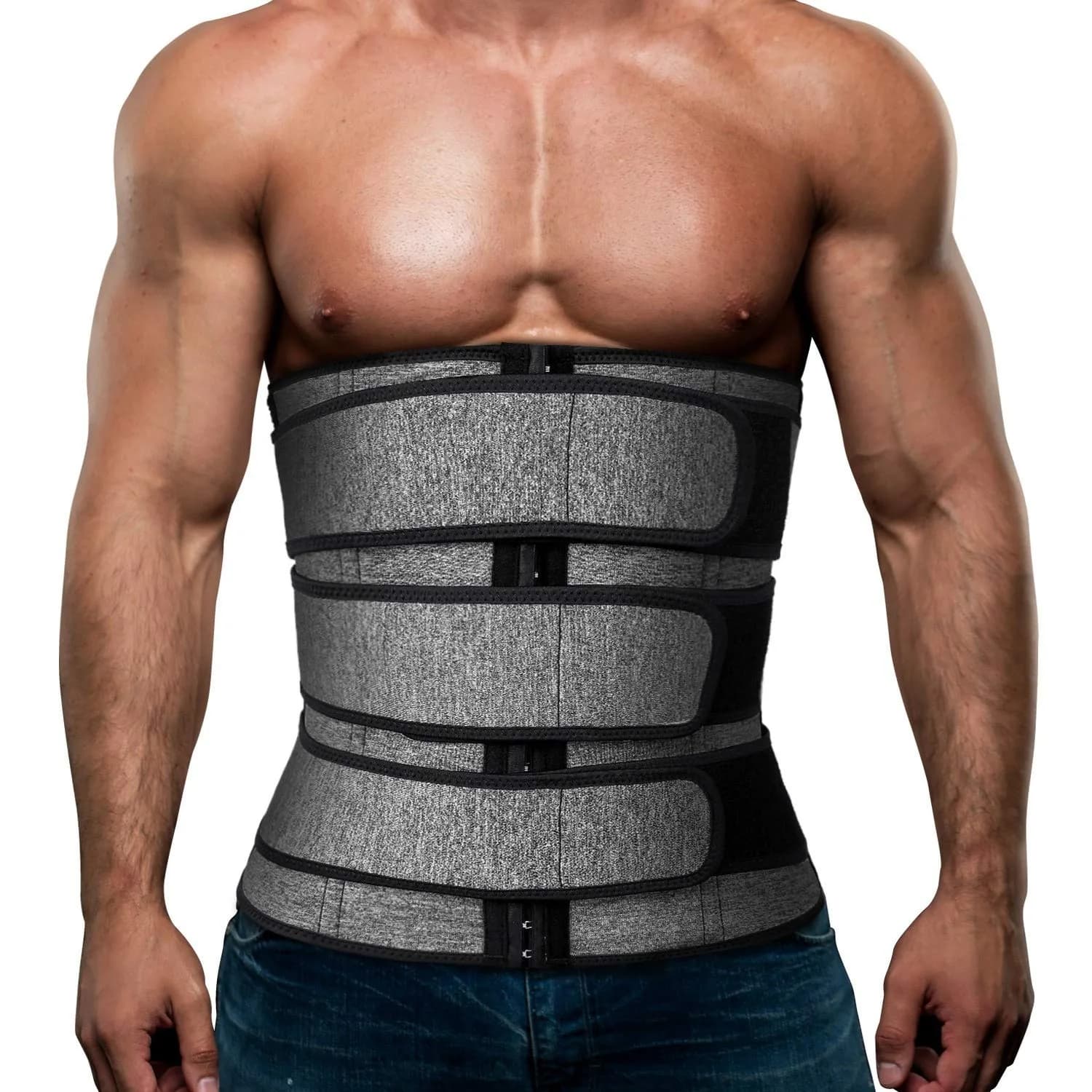 Hidyliu Waist Trainer Belt for Men | Sauna Sweat Corset for Slimming & Back Support (Small) — Grey Waist Trainer Belt / X-Large