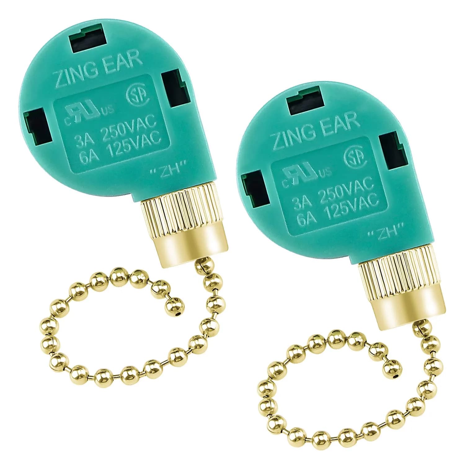 Cenipar ZE-268s6 Gold Pull Chain 3 Speed 4 Wire Fan Switch (2-Pack) | Controls Fan Speed for Lights & Fans