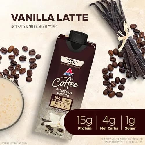 Atkins Vanilla Latte Protein Shake 330ml (11 Fl Oz) | 15g Protein, Gluten-Free, Keto-Friendly thumbnail 2