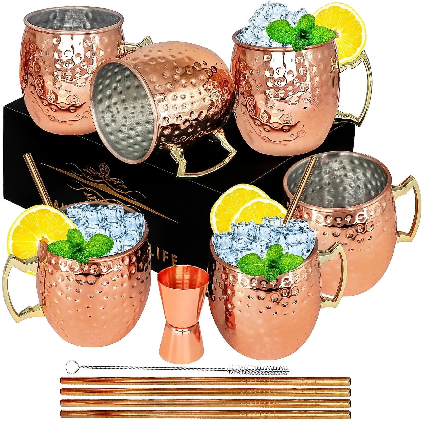 LINALL Moscow Mule Copper Mugs Set of 6 | 18oz Copper Plated Stainless Steel Drinkware - main product image