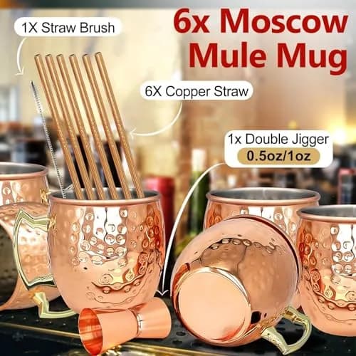 LINALL Moscow Mule Copper Mugs Set of 6 | 18oz Copper Plated Stainless Steel Drinkware thumbnail 2