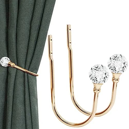 KOLAKO Crystal Curtain Holdbacks Set of 2 — Rose Gold Metal Tieback Hooks with Crystal Ball | 16 cm (6.3 inch) Length thumbnail 1