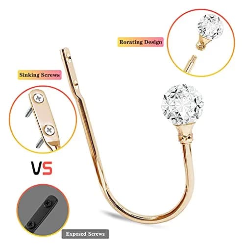 KOLAKO Crystal Curtain Holdbacks Set of 2 — Rose Gold Metal Tieback Hooks with Crystal Ball | 16 cm (6.3 inch) Length thumbnail 4